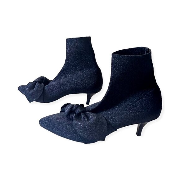 Loeffler Randall Kassidy Stretch Bow Booties,‎ Black/Metallic Knit, 8.5B, New - Picture 4 of 14